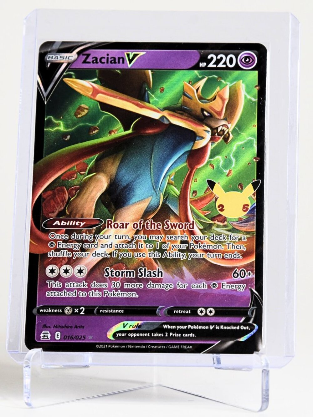 Pokemon Card Zacian 016/025 V Ultra Rare Holo ( 25th STAMPED ) Celebrations